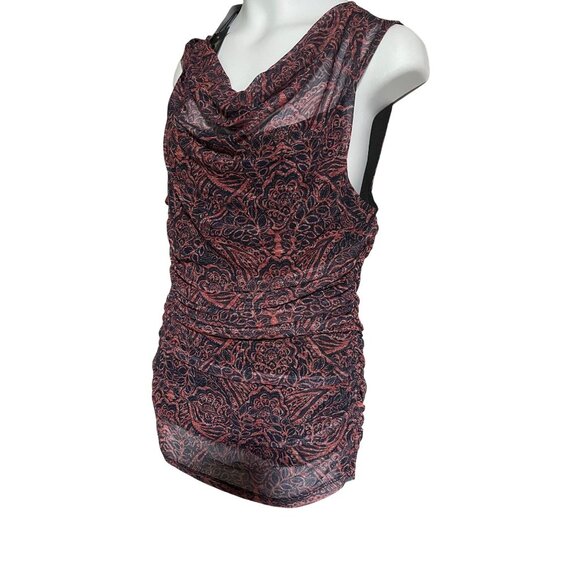 Sleeveless Black & Red Patterned Cowl Neck RuchedTop By Cable & Gauge Womens S - Picture 3 of 10